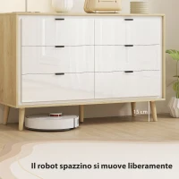 HOMCOM Cassettiera con 6 Cassetti in Legno per Camera da Letto, 110x40x75 cm, Bianco Lucido e Rovere(m-7)