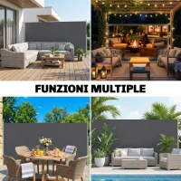 Outsunny Tenda Laterale Retrattile Impermeabile e UV 50+, in Alluminio, Acciaio e Poliestere, 420x185 cm, Grigio Scuro(m-7)
