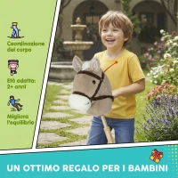 AIYAPLAY Cavallo con Bastone per Bambini 1-3 Anni con Suoni Realistici e Rotelle, 95x25x27 cm, Grigio(m-7)
