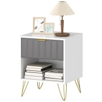 HOMCOM Table de chevet, table d'appoint compartiment ouvert, tiroir et poignée, pieds en acier, 45 x 40 x 55, blanc(m-12)