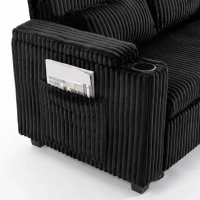 HOMCOM 2 Seater Sofa Bed, Pull Out Sleeper Sofa w/ Adjustable Backrest, Storage Armrests, Cup Holders, Side Pockets, Black(m-12)