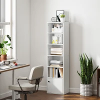 HOMCOM Librería de 5 Niveles Estantería para Libros Moderna con Estantes Abiertos y Puerta 40x30x156 cm Blanco(m-2)