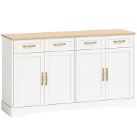HOMCOM Sideboard Buffet Cabinet, 140 cm Kitchen Storage Cabinet with 4 Drawers, 4 Doors and 2 Adjustable Shelves, White(m-1)