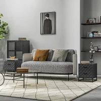 HOMCOM Bedside Tables Set of 2, Modern Bedside Table Nightstand with 2 Drawers, Bedside Cabinet Sofa Side Table with Storage, Steel Legs for Bedroom, Living Room, Grey(m-10)