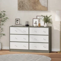 HOMCOM Cómoda con 6 Cajones de Tela Marco de Acero y MDF Cajonera para Salón Oficina Vestidor Blanco y Gris(m-8)