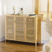 HOMCOM Rustic Shoe Cabinet, 3 Door Shoe Storage Cabinet with 8 Shelves, Natural Wood Finish(m-7)