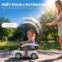 AIYAPLAY Porteur Enfants 3 en 1 Mercedes-Benz sous Licence, Garde-Corps, Espace de Rangement, Klaxon, 83x40x90cm, Blanc(m-6)