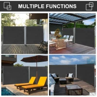 Outsunny Retractable Sun Side Awning Screen Fence - Patio Garden Wall Balcony Screening Panel Outdoor Blind Privacy Divider (3x1.8M, Grey)(m-6)