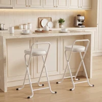 HOMCOM Tabourets de Bar Pliants Lot de 2, sans Assemblage, Chaises de Bar, Assise Rembourré 63H cm, Cadre en Acier, Blanc(m-9)