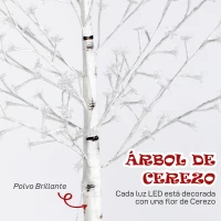 HOMCOM Árbol de Cerezo Artificial con 120 Luces LED Brillo Ajustable Decoración para Interiores 21x21x150 cm Blanco(m-5)
