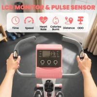 HOMCOM 2-in-1 Folding Exercise Bike with 8-Level Magnetic Resistance, Arm Resistance Band, Pulse Sensor, Pink(m-4)