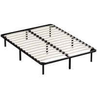 HOMCOM Cadre de lit 140 x 190 cm, lit 2 personnes en bois massif avec sommier à lattes et pied, rangement au-dessous, noir