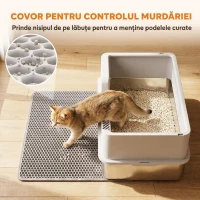 PawHut Litieră pentru Pisici xl cu Covoraș, Tavă din Oțel Inoxidabil, Lopățică, Perie, Până la 8 Kg, Gri Deschis(m-7)