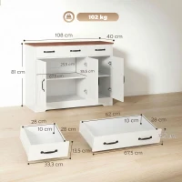 HOMCOM Buffet cuisine, meuble de rangement avec 3 portes de grange, 2 tiroirs et étagères réglables, 108 x 40 x 81 cm, blanc(m-3)