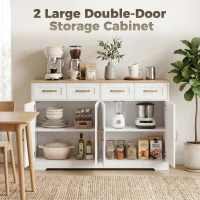 HOMCOM Sideboard Buffet Cabinet, 140 cm Kitchen Storage Cabinet with 4 Drawers, 4 Doors and 2 Adjustable Shelves, White(m-4)