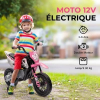 AIYAPLAY Moto électrique pour enfant moto cross pour enfants de 3 à 6 ans 2 moteurs 12V vitesse 5 km/h 109,5x60x72,5cm rose(m-6)