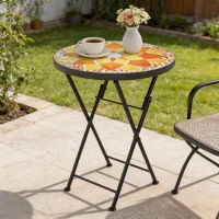 Outsunny Mosaic Outdoor Garden Table, 35.5cm Round Folding Coffee Table with Metal Frame for Balcony Terrace, Yellow(m-8)