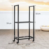 Outsunny Suport pentru Lemne de Foc, de Interior și Exterior, pe Două Niveluri, cu Roți, din Oțel Reforțat, 60x30x119 cm, Negru(m-3)