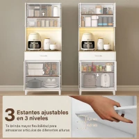 HOMCOM Alacena de Cocina con Luces LED Estación de Carga 4 Puertas Cajón Encimera Abierta 71x40x180 cm Blanco(m-7)