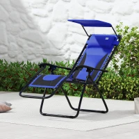 Outsunny Zero Gravity Lounger Chair, Folding Reclining Patio Chair with Shade Cover, Padded Seat, Cup Holder, Soft Cushion and Headrest for Poolside, Camping, Blue(m-10)