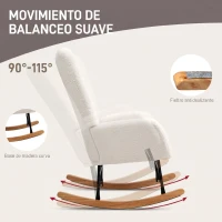 HOMCOM Silla Mecedora Tapizado de Terciopelo Teddy con Reposabrazos Acolchado Grueso Patas de Madera Crema(m-4)