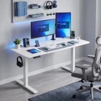 HOMCOM Standing Desk Memory Control Height Adjustable Desk 2 Cable Holes LED Display Sit Stand Desk White(m-14)