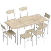 HOMCOM Conjunto Mesa de Comedor Extensible 120-160 cm y 6 Sillas Apilables para 4-6 Personas Efecto Roble(m-1)