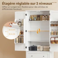 HOMCOM Buffet haut cuisine, armoire de cuisine 2 portes, 2 tiroirs, 6 porte-racks, étagères réglables, 80x39,5x184,5cm, blanc(m-5)