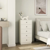 HOMCOM Cómoda de 5 Cajones Estrecha y Alta Mueble Auxiliar para Dormitorio o Pasillo con Tiradores Redondos 47x29x95 cm Beige(m-6)