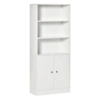 HOMCOM Estantería Librería con 3 Compartimentos Abiertos y 1 Armario con Estante Ajustable Almacenaje para Salón Estudio 70x29,5x167 cm Blanco(m-11)