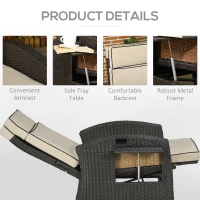 Outsunny Outdoor Recliner Chair with Adjustable Backrest and Footrest, Cushion, Side Tray, Khaki/Brown(m-7)
