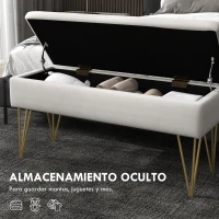 HOMCOM Banco Pie de Cama Tapizado en Lino Sintético con Patas de Acero y Asiento Acolchado Crema(m-5)