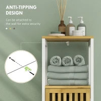 HOMCOM Bamboo-Blend Retro Cut-Out Bathroom Storage Unit, with Cupboard(m-8)