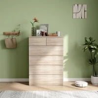 HOMCOM Commode 6 tiroirs meuble de rangement sans poignées design minimaliste 80 x 39 x 115 cm bois naturel(m-8)