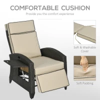 Outsunny Outdoor Recliner Chair with Adjustable Backrest and Footrest, Cushion, Side Tray, Khaki/Brown(m-8)