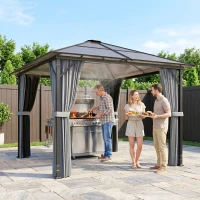 Outsunny Pavilion exterior 3x3 m cu acoperiș rigid, gri închis(m-9)