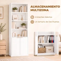 HOMCOM Librería Alta y Estrecha de 6 Niveles con 4 Compartimentos Abiertos Estante Ajustable Cierres Magnéticos Blanco(m-4)