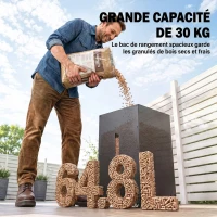 Outsunny Réservoir à Pellets Granulés en Acier 30 kg, Roulettes, Fenêtre de Niveau, Tamis avec Poignée, 36,5x36,5x61,5cm, Noir(m-4)