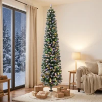 HOMCOM Árbol de Navidad Estrecho Nevado con 170 Luces LED Bicolor 180 cm 351 Ramas Ignífugo 11 Modos Mando a Distancia Verde(m-2)