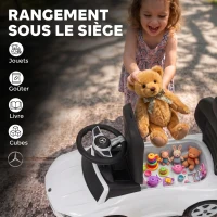 AIYAPLAY Porteur Enfants 3 en 1 Mercedes-Benz sous Licence, Garde-Corps, Espace de Rangement, Klaxon, 83x40x90cm, Blanc(m-7)