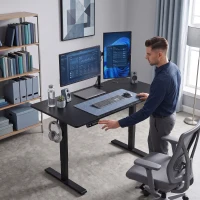 HOMCOM Standing Desk Memory Control Height Adjustable Desk 2 Cable Holes LED Display Sit Stand Desk Black(m-8)
