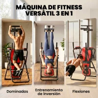 SPORTNOW Tabla de Inversión Plegable con Dominadas y Flexiones Altura Ajustable 155-198 cm Ángulos 20° 40° 60° Cinturón Rojo(m-4)