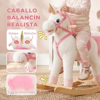 AIYAPLAY Caballito Balancín para Bebés Unicornio Sonidos de Cascos y Relinchos Boca y Cola Móviles 1-3 Años Blanco(m-4)