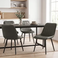 HOMCOM Faux Leather Upholstered Kitchen Chairs, Modern Dining Chairs Set of 2 with Metal Legs for Dining Room, Grey(m-14)