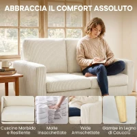 HOMCOM Sofá de 2 Plazas de Pana 134 cm con Patas de Madera Respaldo Grueso Sofá Moderno para Salón Dormitorio Crema(m-4)