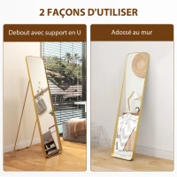 HOMCOM Miroir en pied arqué 40 x 160 cm, montage au sol ou appuyé contre le mur, pour chambre à coucher salon dressing, doré(m-5)