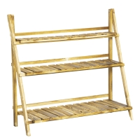 Outsunny Soporte para Plantas de Madera de 3 Niveles para Interior y Exterior Terraza Jardín 100x37x93 cm Carbonizado