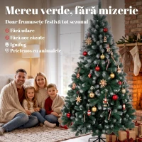 HOMCOM Brad de Crăciun cu 700 Ramuri Ignifuge, Efect Înzăpezit Realist și Bază din Oțel, 100x100x180 cm, Verde(m-4)