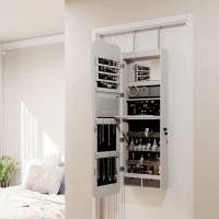 HOMCOM Specchiera Portagioie da Parete e Porta con Specchio Interno Illuminato e Serratura, 37x10x120 cm(m-9)
