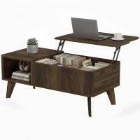 HOMCOM Mesa de Centro Elevable con Compartimento Oculto Estantes Abiertos Frontal Ondulado 100x48x41-56 cm Nogal(m-16)